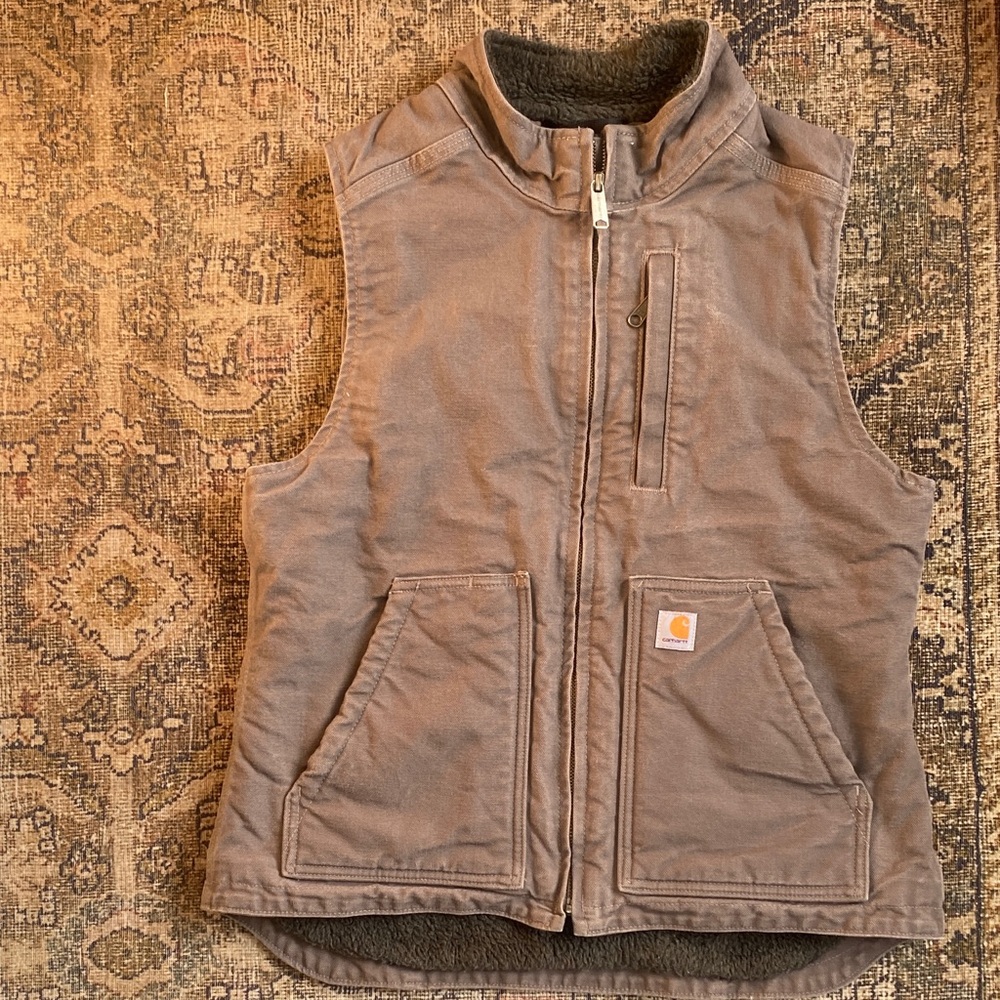 Carhartt Gray Canvas Duck Mock Sherpa Vest with Zip Front